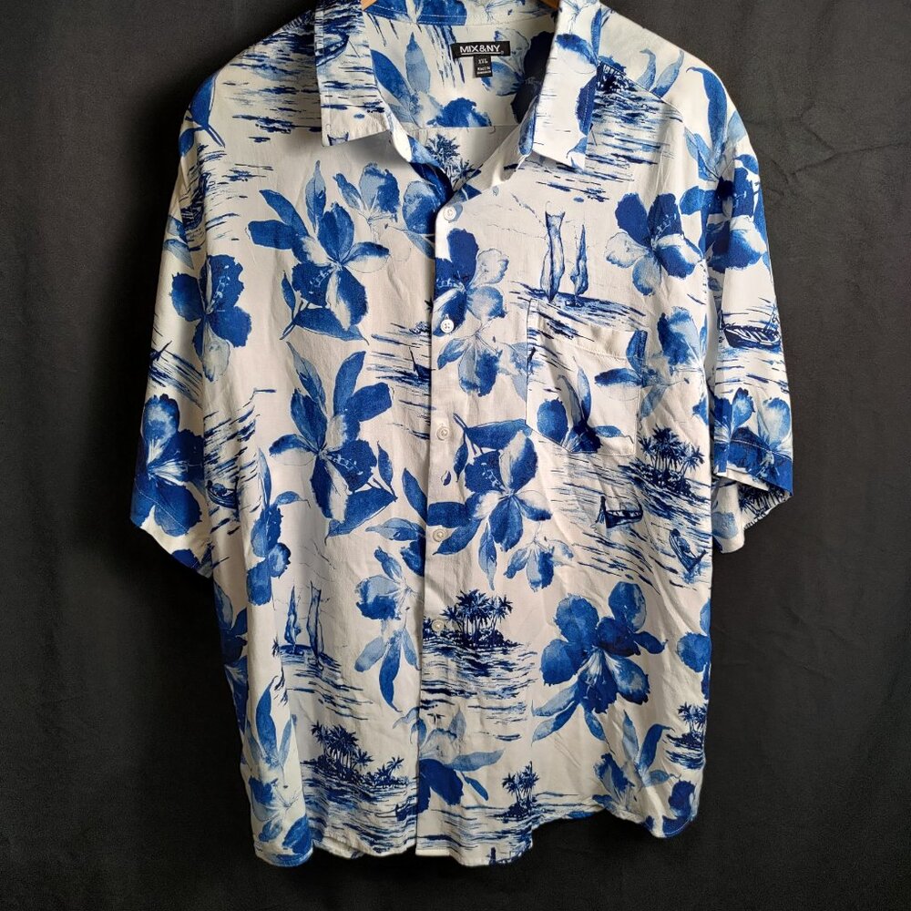 White & Blue Floral Print Shirt